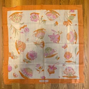 Ferragamo Silk Scarf Rare Turtle Floral Orange Pink